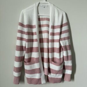 Verve Ami Mauve Pink and White Striped Long Sleeve Cottagecore Cardigan Sweater